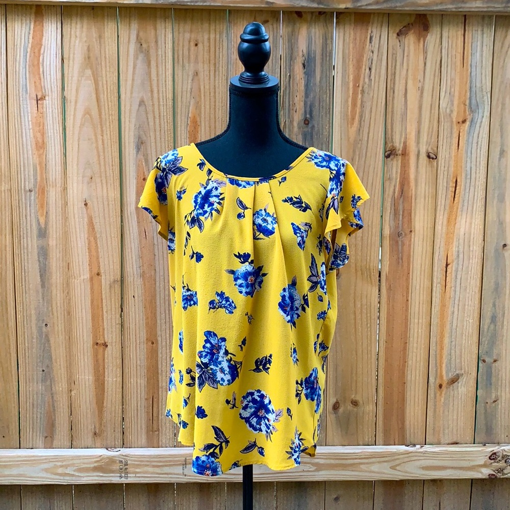 Blu Pepper Yellow and Blue Floral Blouse